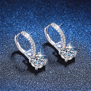Pendientes de Aro de Plata 925 con Moissanita Redonda de 2CT VVS1 GRA, Joyería de Moda para Mujer, Dos Formas de Usar - Product Image 4