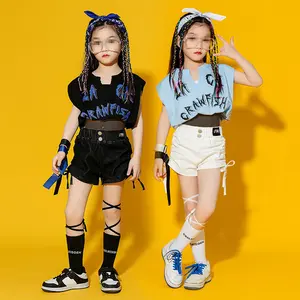 Summer Cheerleading Uniforms Girls Hip-Hop Children's Jazz Costume Sleeveless T-Shirt + Shorts Children's Suit