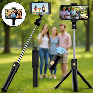 Selfie Stick And Tripod Remote <b>Stand</b> Desktop Cell Phone Holder <b>For</b> <b>iPhone</b> Samsung Aluminum 1800mm Black - Product Image 2