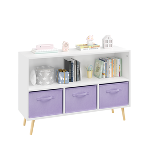 White &amp; Purple 3 Drawer Kids Bookcase with Collapsible Fabric Bins, Safe Wooden Toy Storage Organizer <strong>for</strong> <strong>Children</strong> <strong>s</strong> Room - Product Image 1