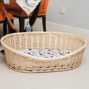 Usine en gros osier tissé à la main ovale panier pour animaux de compagnie saule chien lit avec coussin en coton - Product Image 2