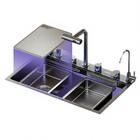 Évier de cuisine multifonctionnel en acier inoxydable, fait main, moderne, carré, brossé, poreux, grand, simple, avec robinet à trois trous