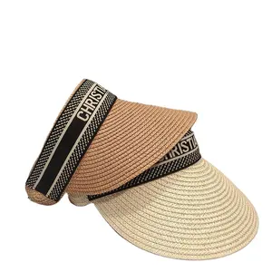 Summer Fashion Sunshade Empty Top Hat 54-60cm Adjustable Beach Sun Hat Straw Sun Visors