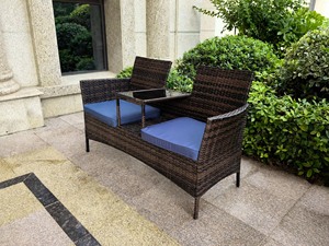 Canapé de jardin en rotin plastique d'extérieur, style décontracté, deux places - Product Image 4