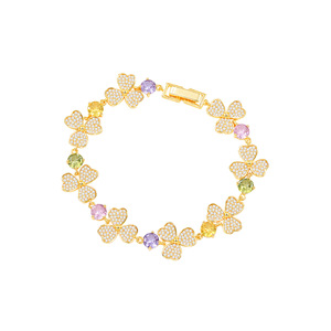 Clover <b>Bracelet</b> For Women Gold Tone Crystal Flower Design Gift Jewelry Everyday Wear - Product Image 5
