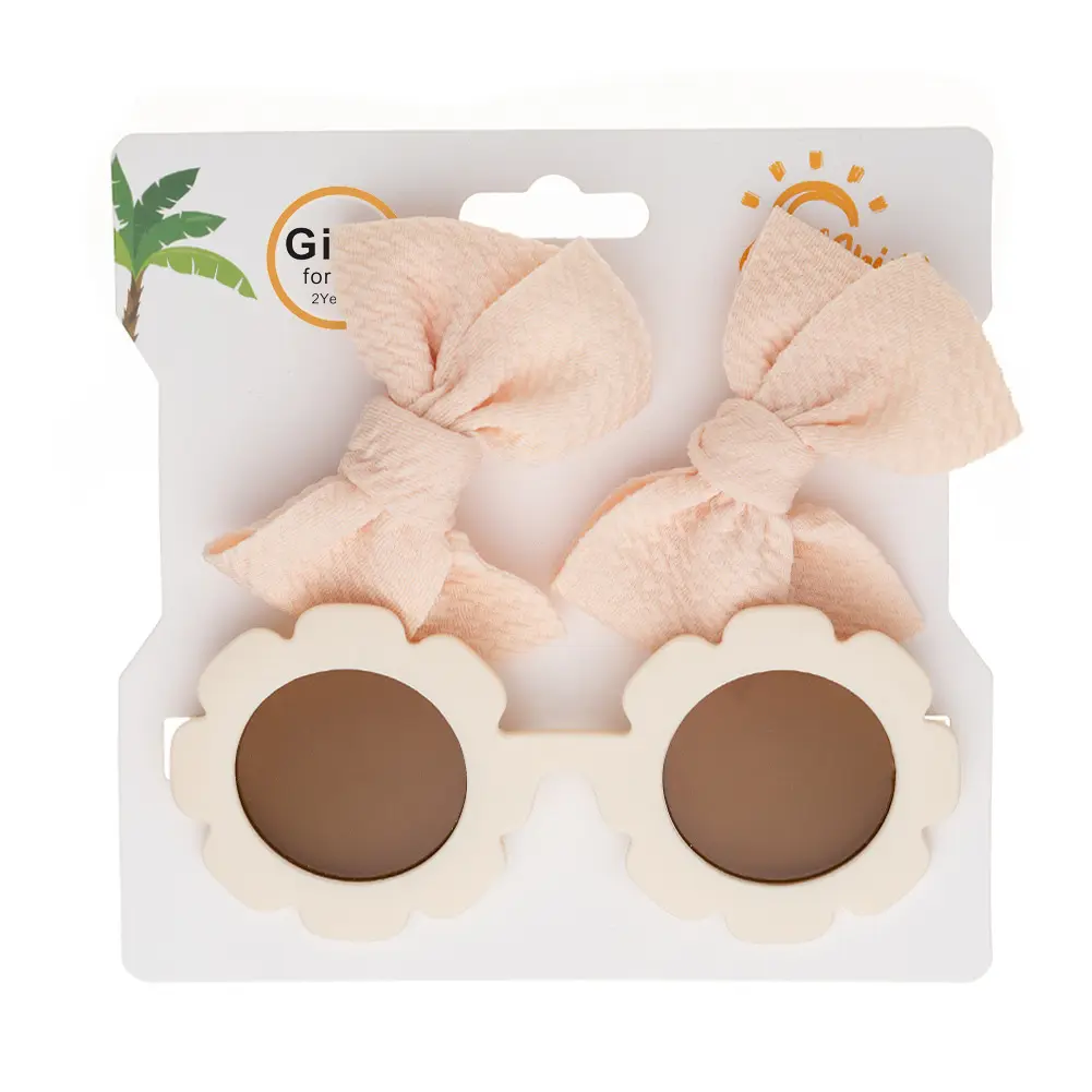 New Items Organic Outdoor Polyester Elastic Bow Baby Headband Sunglasses Hairbands Set for Baby