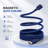 Câble magnétique USB-C 240W PD à charge rapide, synchronisation de données USB 2.0, tressé Type-C vers Type-C, 2m, noir, blindé, OEM ODM