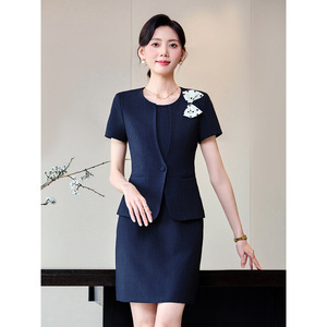 Women's Short Sleeve Professional Suit Dress Dark Blue Hotel Uniform Front Desk Workwear Spring 2025 - Product Image 1