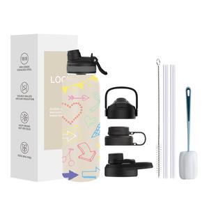 Lot de 3 Bouteilles d'eau vintage écologiques en plastique de qualité alimentaire pour le camping, les activités de plein air, le sport et les enfants, avec marqueurs de temps, 2L 32oz - Product Image 1