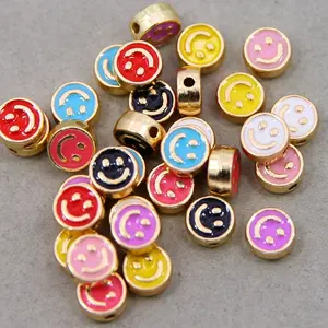 10MM Spaced loose beads Round Smiley Face Spacer Metal Beads Alloy Enamel For Bracelet Necklace Jewelry Making Accessories