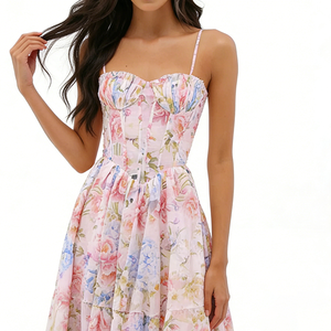 Robes à imprimé floral personnalisées, <span class=keywords><strong>taille</strong></span> corset, <span class=keywords><strong>robe</strong></span> maxi élégante romantique pour femme, <span class=keywords><strong>robe</strong></span> de soirée d'été, <span class=keywords><strong>robe</strong></span> de vacances florale pour femme - Product Image 3