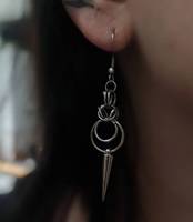 Boucles d'oreilles gothiques à chaîne à double boucle à pointes Y2k Punk Rock Rivets argentés en métal Accessoires de bijoux pour femmes
