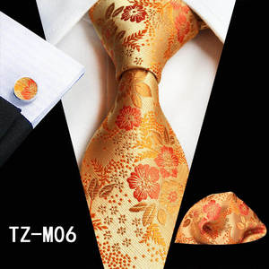Wholesale Custom Design Dark Blue Gold <strong>Orange</strong> Floral Mens Neckties With <strong>Pocket</strong> <strong>Square</strong> Cufflinks Silk <strong>Ties</strong> for Men - Product Image 2