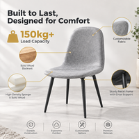 Chaise de salle à manger moderne en tissu texturé, dossier enveloppant imperméable, assise confortable pour l'hôtellerie, les intérieurs d'appartements et les écoles