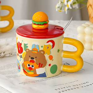 Mug en céramique créatif et mignon en forme d'ours frites, tasse résistante aux hautes températures avec couvercle pour usage domestique - Product Image 3