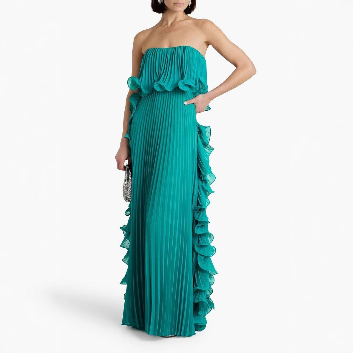 elegant rose cocktail dress PETAL STRAPLESS details:applique reflecting finish across the Color:Turquoise Royal Midi Dress Aqua Blue
