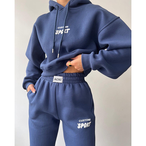 Vente en gros Ensemble sweat-shirt à capuche court en polaire imprimé avec cordon de serrage personnalisé pour femmes sweat-shirt à capuche et sweatshirts surdimensionnés pour femmes - Product Image 1