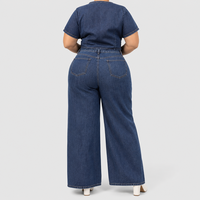 Ensemble deux pièces en jean bleu pour femmes grandes tailles, chemise à manches courtes et jean à jambes larges, taille US, OEM ODM, vente en gros