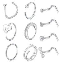 Wholesale Popular L-shaped Flower Nose Nail Set 10pcs Curved Rod S-rod Stainless Steel Inlaid with Colored Zircon Nose Nails