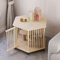 Nouvelle villa pour chat en bois hexagonal, style cabane, extra large, en bois massif épaissi, nid pour chat intégré, cage pour chat 73x57cm