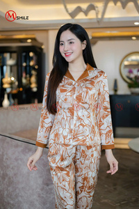 MBD311 Conjunto de pantalones de pijama de tela satinada para mujer, estilo lujoso, sensación cómoda para el usuario, talla S a XXL - Product Image 5