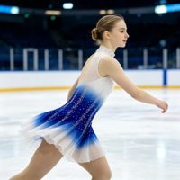 Robe de patinage sur glace dégradé bleu et blanc, ornée de strass scintillants, sans manches, pour enfants et adultes, pour compétition et spectacle