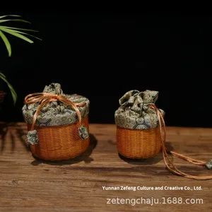 Lacquer Song Brocade Artisan Bamboo-Silk Portable Tea Cup Cage - Travel Kung Fu Tea Set Storage Bag Living Room Decor