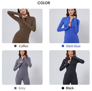 Venta al por mayor de conjuntos de gimnasio Fitness de secado rápido de una pieza mono de manga larga Yoga Ropa deportiva Entrenamiento Diseño de cremallera Body de mujer - Product Image 6