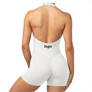 Custom Logo Plus Size Jumpsuit Gym Yoga Wear Sleeveless Shorts <b>Romper</b> Slim Fit Halter Bodysuit <b>Women</b> Tummy Control Pilates - Product Image 2