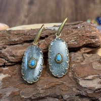 Boucles d'oreilles bohèmes faites à la main en pierres naturelles, turquoise, labradorite, pierre de lune, avec pendentif et crochet en acier inoxydable, bijoux pour femmes, vente en gros
