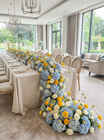 Chemin de table artificiel moderne bleu et blanc de haute qualité avec roses et hortensias, longueur 200 cm, pour décoration de table de mariage et de banquet