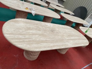 Table à manger en travertin naturel personnalisée UnionStone, meubles en pierre, table à manger ovale cannelée en marbre travertin - Product Image 5