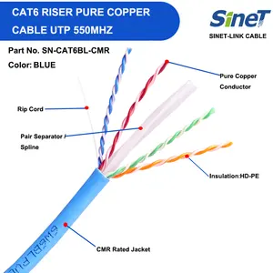Tangle-free Pull Box CMR Cat6 Ethernet Bulk Cable 550MHz ETL List 305m 23AWG Solid Copper Riser UTP Cat6 CMR 1000ft