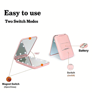 Pocket <strong>Mirror</strong> 1X 2X Magnification LED Compact Travel <strong>Makeup</strong> <strong>Mirror</strong> with <strong>Light</strong> Double-sided Foldable Mini Illuminated <strong>Mirror</strong> - Product Image 2
