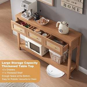 Table <span class=keywords><strong>console</strong></span> en bois avec 3 tiroirs, étagère de rangement bohème, table étroite pour canapé, 2 niveaux, salon, couloir, <span class=keywords><strong>entrée</strong></span> - Product Image 5