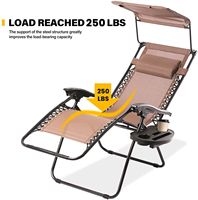 Chaises pliantes de camping, de jardin et de plage populaires, portables, de loisirs, à gravité zéro, avec auvent et porte-gobelet latéral