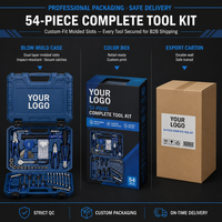 Kit d'outils professionnel portable 54 pièces en acier au chrome-vanadium, personnalisable OEM, clé à douille forgée, pince, clé hexagonale