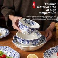 Assiettes et plats rétro de luxe léger, style occidental chinois, en porcelaine bleue et blanche, créatives, classiques, vintage, compatibles micro-ondes, sous glaçure