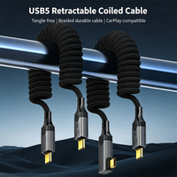 Kabel USB C Gulung 240W PD Pengisian Cepat, Kabel Pegas Retractable, Jalinan Nilon Anti Kusut untuk Mobil, Ponsel, CarPlay