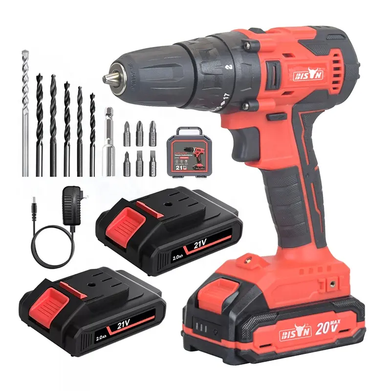 BISON 18V 20V Custom Hand Drill Machine Lithium Battery Power Tools Drill Set Impact Cordless Hammer Drill 18V Combo Kit