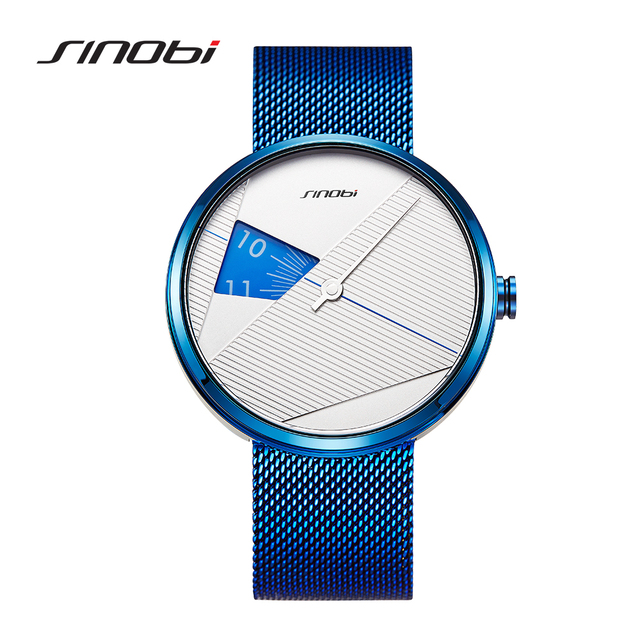 SINOBI Luxury Fashion Alloy Stainless Steel Mesh Quartz Watch with Glass Dial Waterproof High Quality Premium Men's Business Use