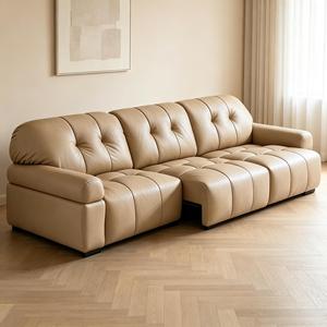 Cama Reclinable Inteligente Moderna con Diseño Telescópico en Estilo Nube Marrón, Versátil para Sala de Estar, Tapicería de Cuero Genuino - Product Image 3