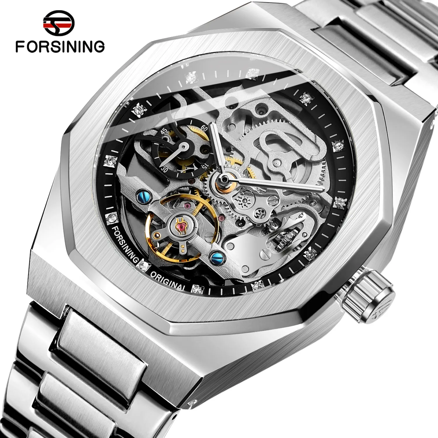 2023 relogio FORSINING factory Custom watch Skeleton Stainless Steel mechanical automatic watches for Mens Watches Luxury