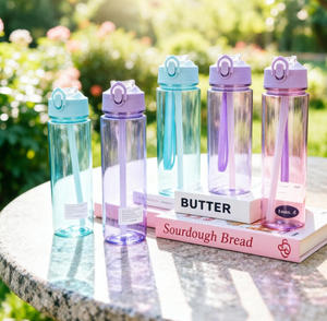 Botella de Agua de Plástico Transparente de 600 ml con Logotipo Personalizado, Venta al por Mayor, con Pajita y Cuerda, Portátil para Viajes al Aire Libre - Product Image 1