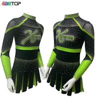 Uniforme de cheerleading personnalisé avec strass, manches longues, col haut, jupe plissée, polyester et élasthanne, logo d'équipe personnalisable