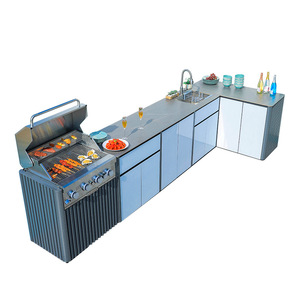 Outdoor Aluminum L Shape BBQ Kitchen Cabinet With Sink And Grill For Villa Patio Use - Product Image 1