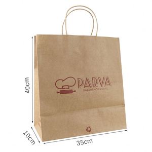 ถุงกระดาษคราฟท์สีน้ำตาลแบบใช้แล้วทิ้งสำหรับบรรจุภัณฑ์อาหาร ถุงกระดาษแบบมีหูหิ้วสำหรับขายส่งและสั่งทำได้ - Product Image 2
