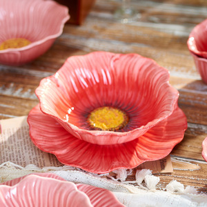 Service de table en céramique de haute qualité à motif de plantes de pavot rouge avec soupière, <span class=keywords><strong>assiette</strong></span> à dessert et bol - Product Image 3