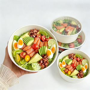 White Round Paper Bowl with Lid Food Grade Disposable Salad Soup <b>Container</b> 750ml Eco-Friendly <b>Takeaway</b> Bowl - Product Image 1