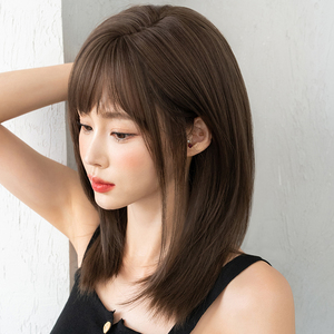 Perruque synthétique asiatique <span class=keywords><strong>brune</strong></span> avec frange, perruques marron <span class=keywords><strong>ombré</strong></span> à <span class=keywords><strong>blond</strong></span> miel pour femmes, cheveux superposés pour filles, usage quotidien de fête - Product Image 3